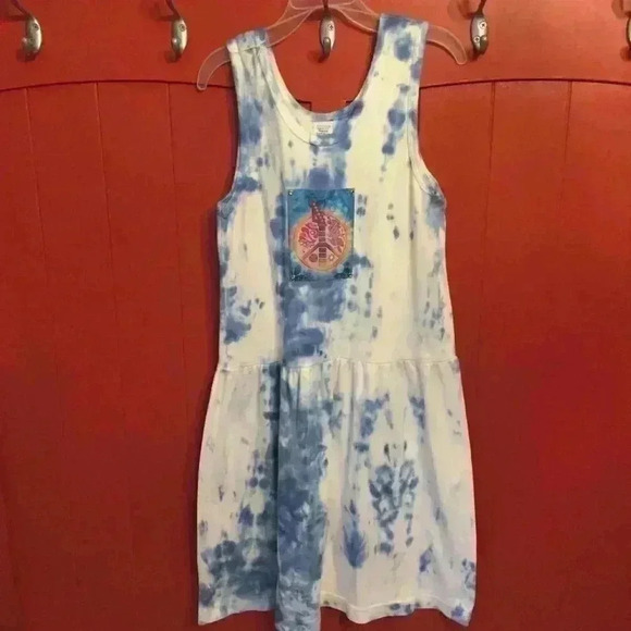 New! Tie dyed Tank dress with sewn on patch peace boho girls 10 - Picture 1 of 6